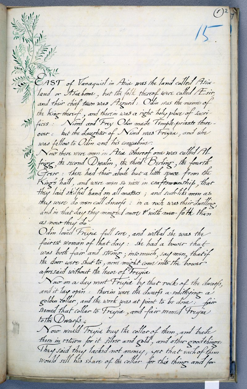 Uma página do conto de Hogni e Hedinn de William Morris