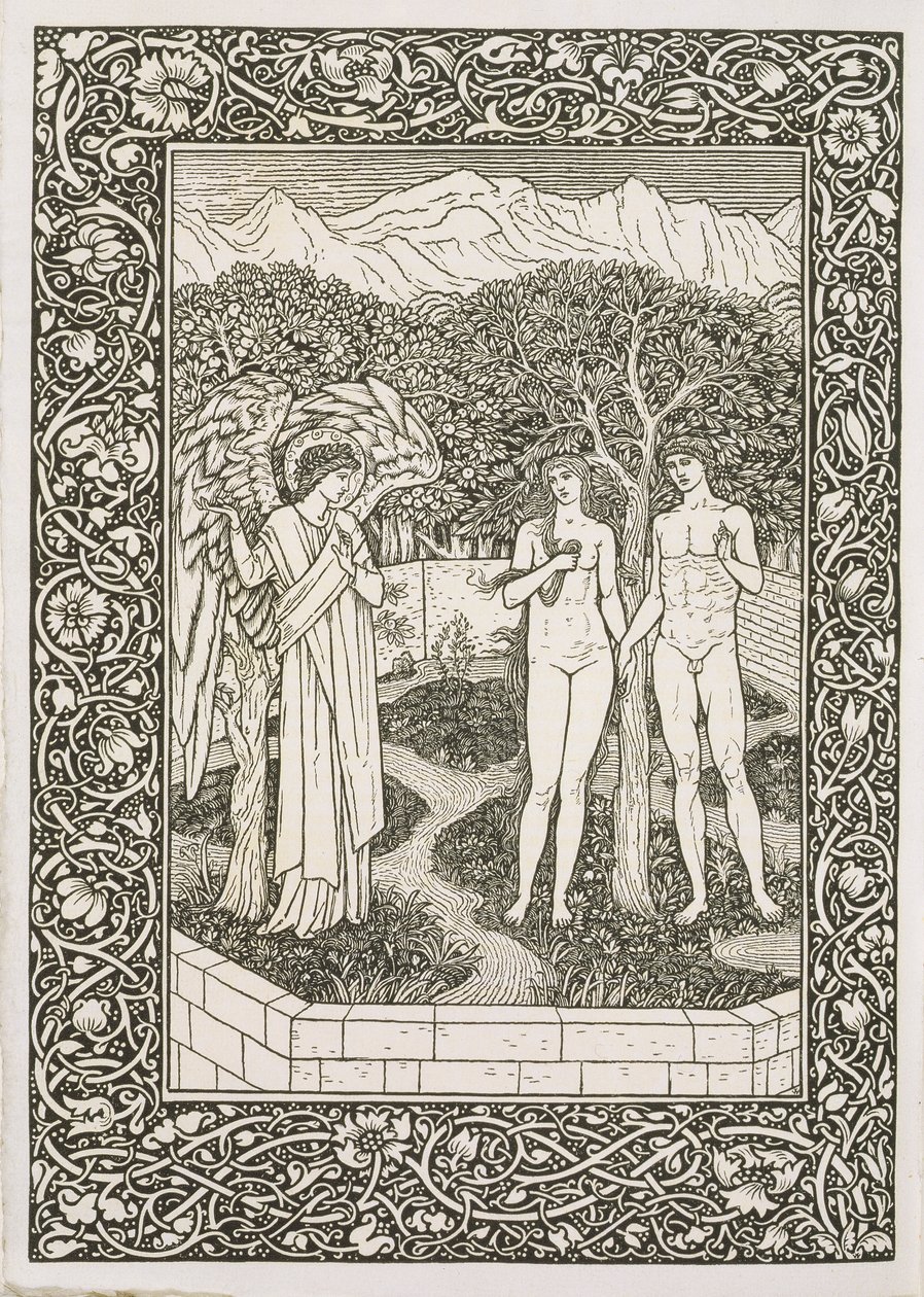 Adão e Eva, de &39;The Kelmscott Chaucer&39;, publicado pela Kelmscott Press, 1896 de William Morris