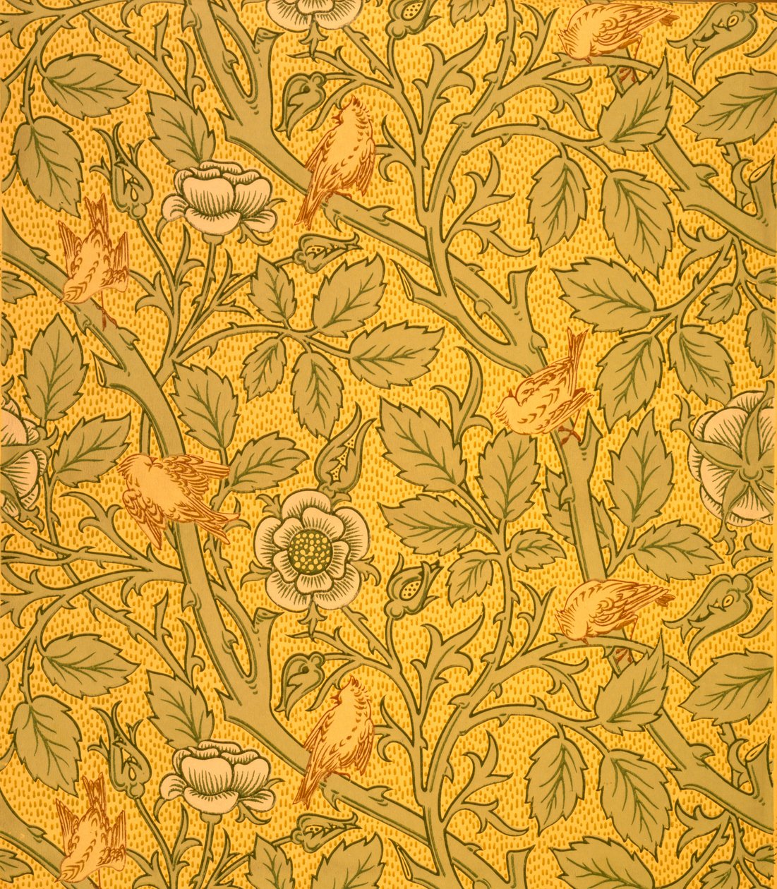 Design de papel de parede de pássaro (impressão de woodblock de cor em papel) de William Morris