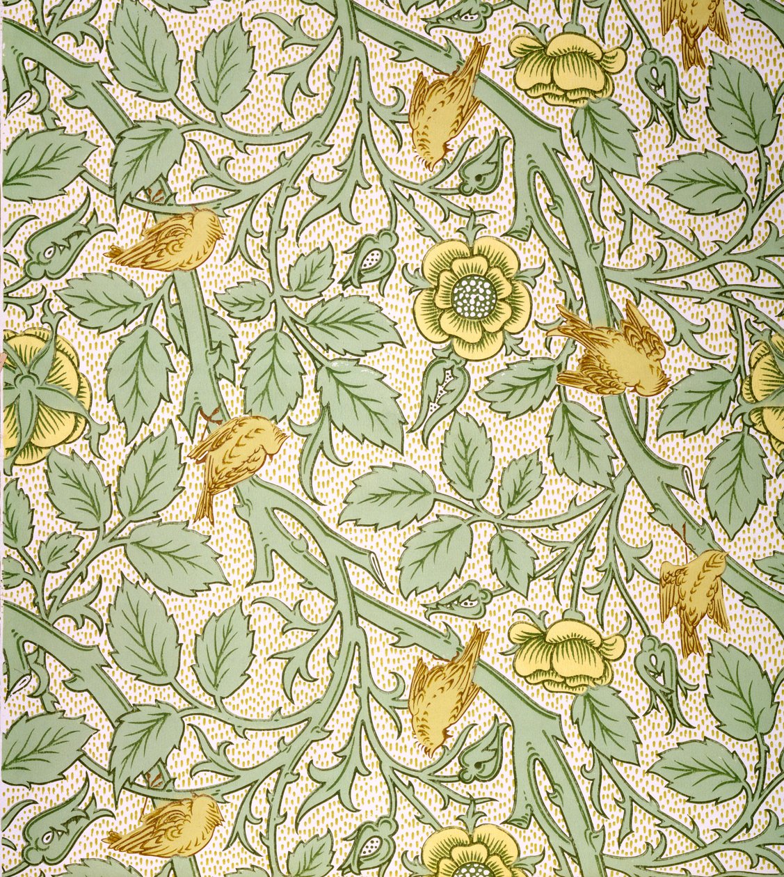 Design de papel de parede de pássaro (impressão de woodblock de cor em papel) de William Morris