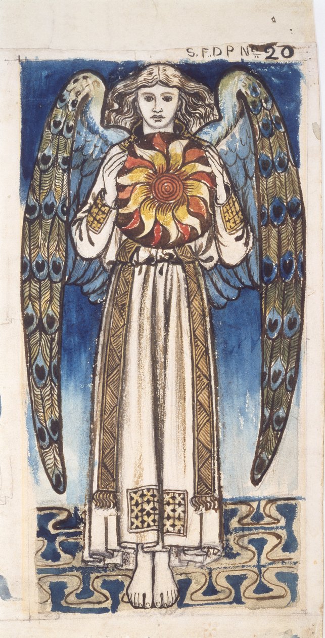 Dia: Anjo segurando um sol, c.1862-64 (wc e lápis no papel) de William Morris