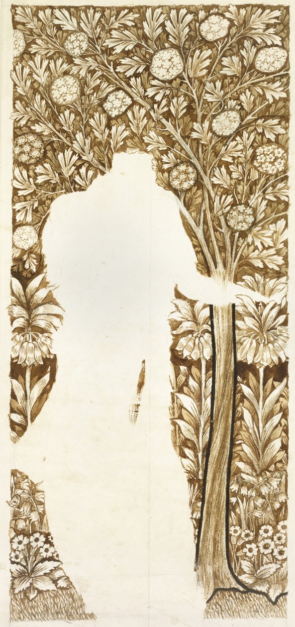 Design para um fundo de folhagem (inacabado) (grafite com marrom lava) de William Morris