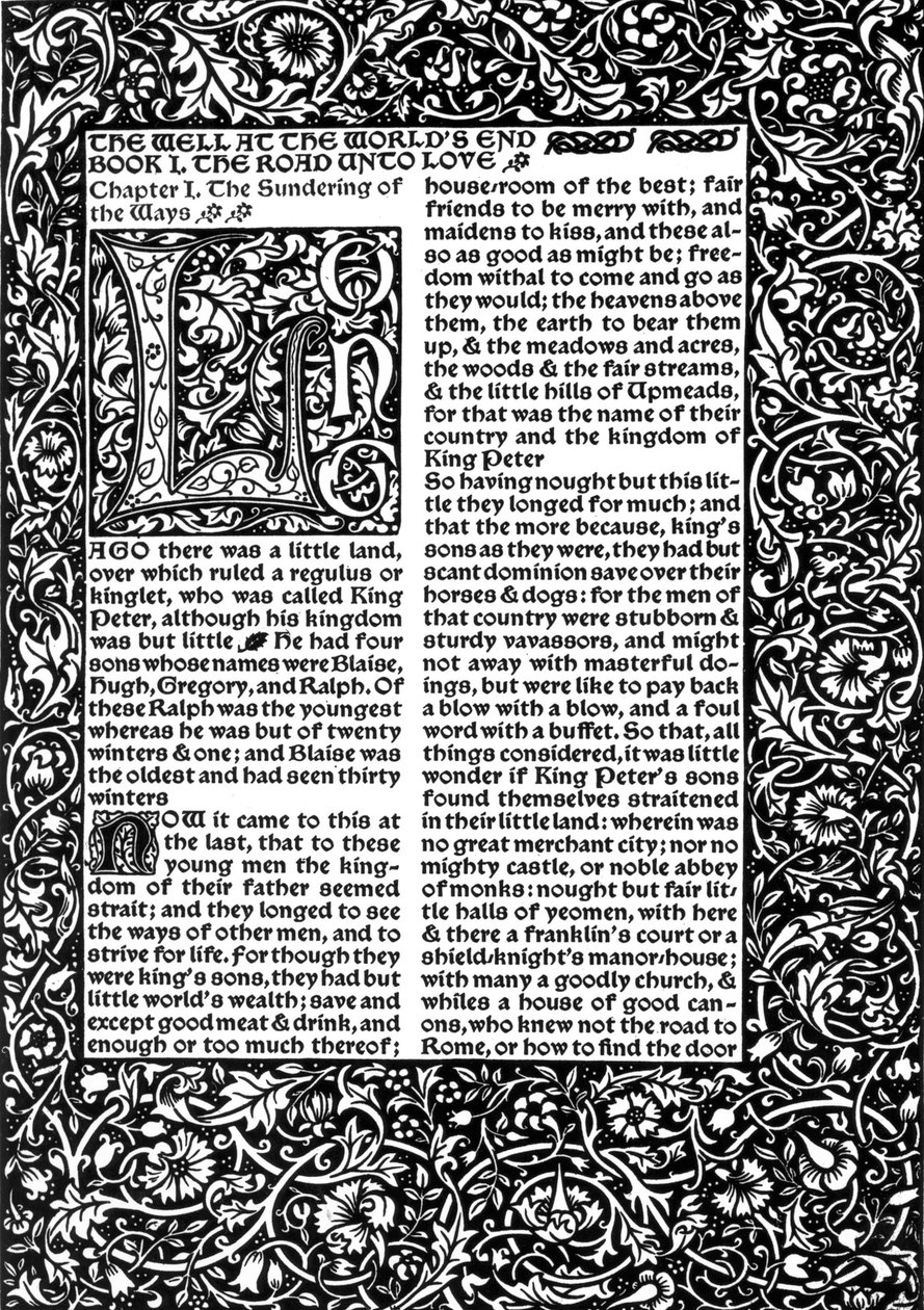 Primeira página do capítulo I, tirada de The Well no World&39;s End por William Morris, 1896 de William Morris
