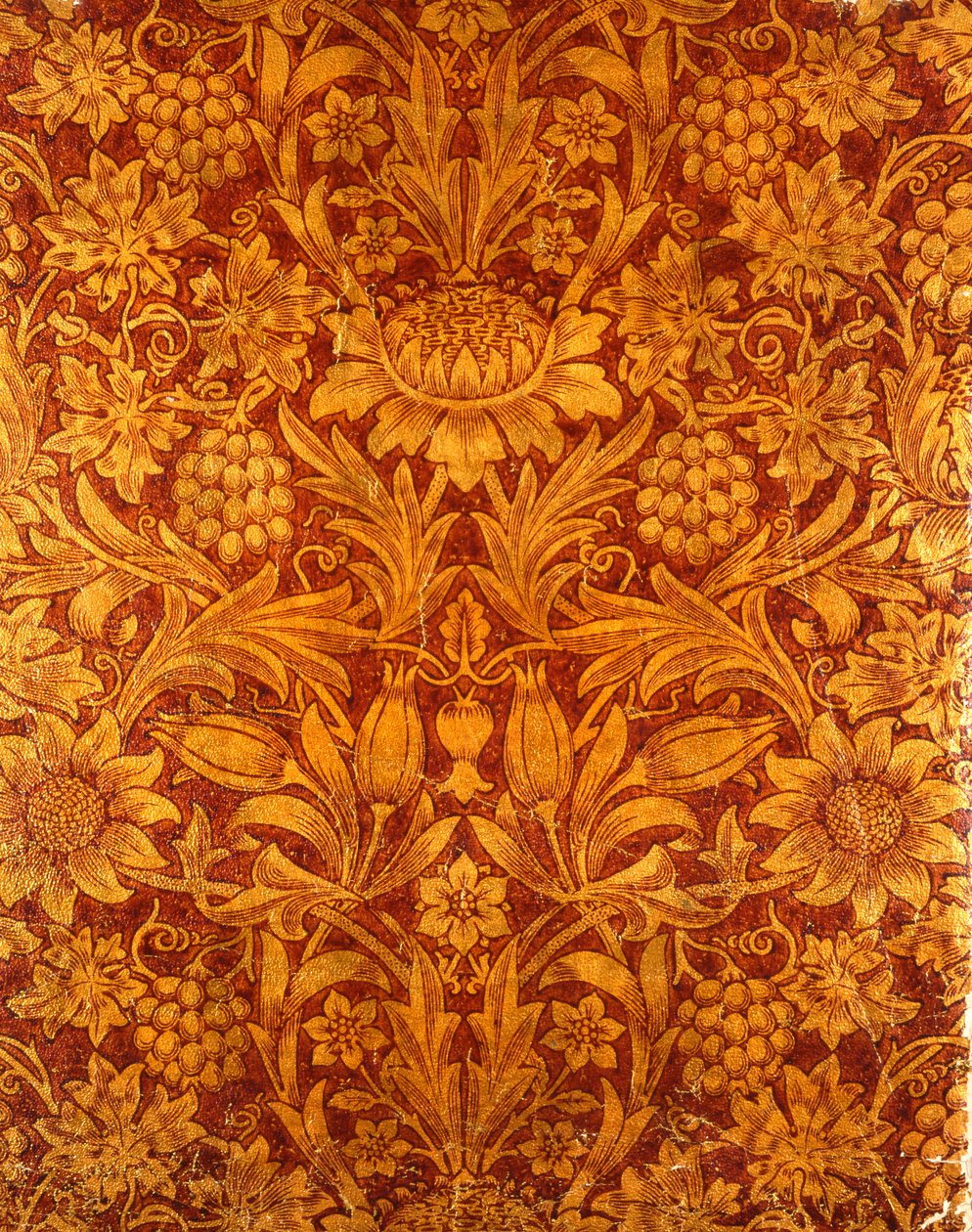 Design de papel de parede de girassol dourado e vermelho, 1879 (impressão de xilogravura a cores sobre papel) de William Morris