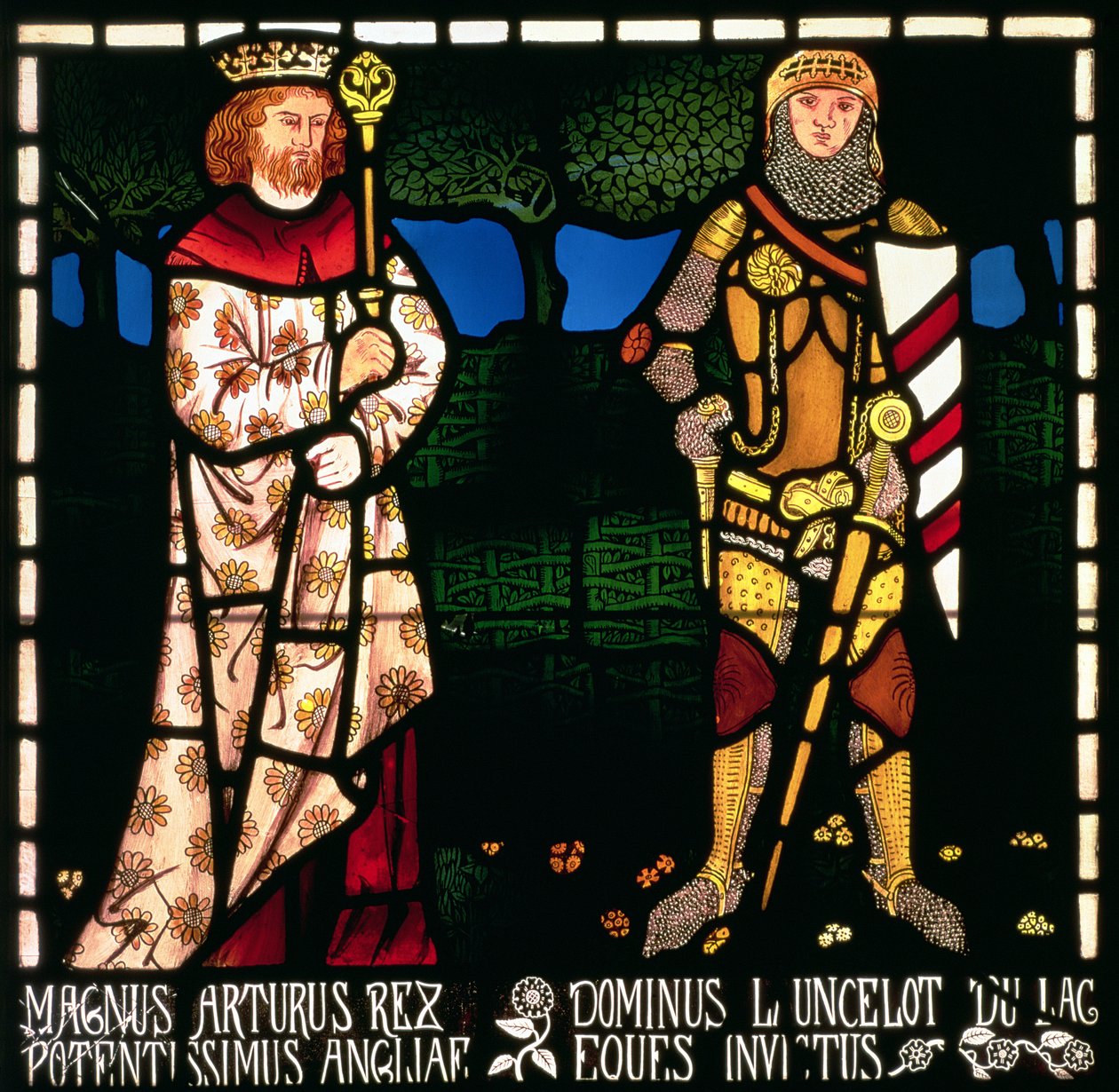 Rei Arthur e Sir Lancelot, 1862 (vitral) de William Morris