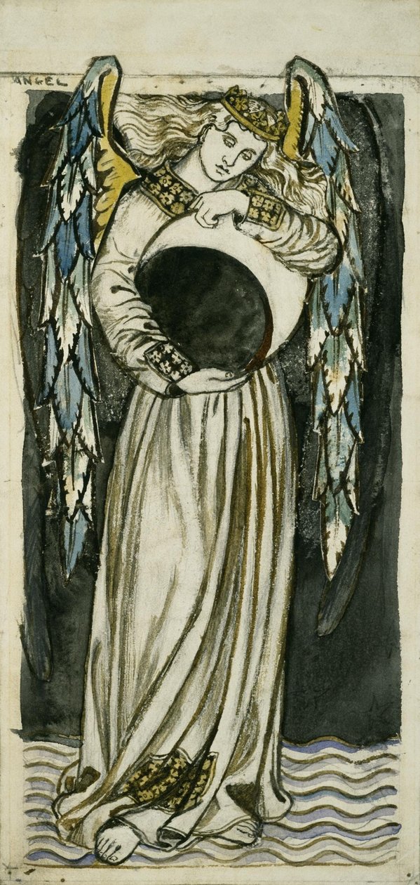 Anjo da noite, segurando uma lua minguante de William Morris