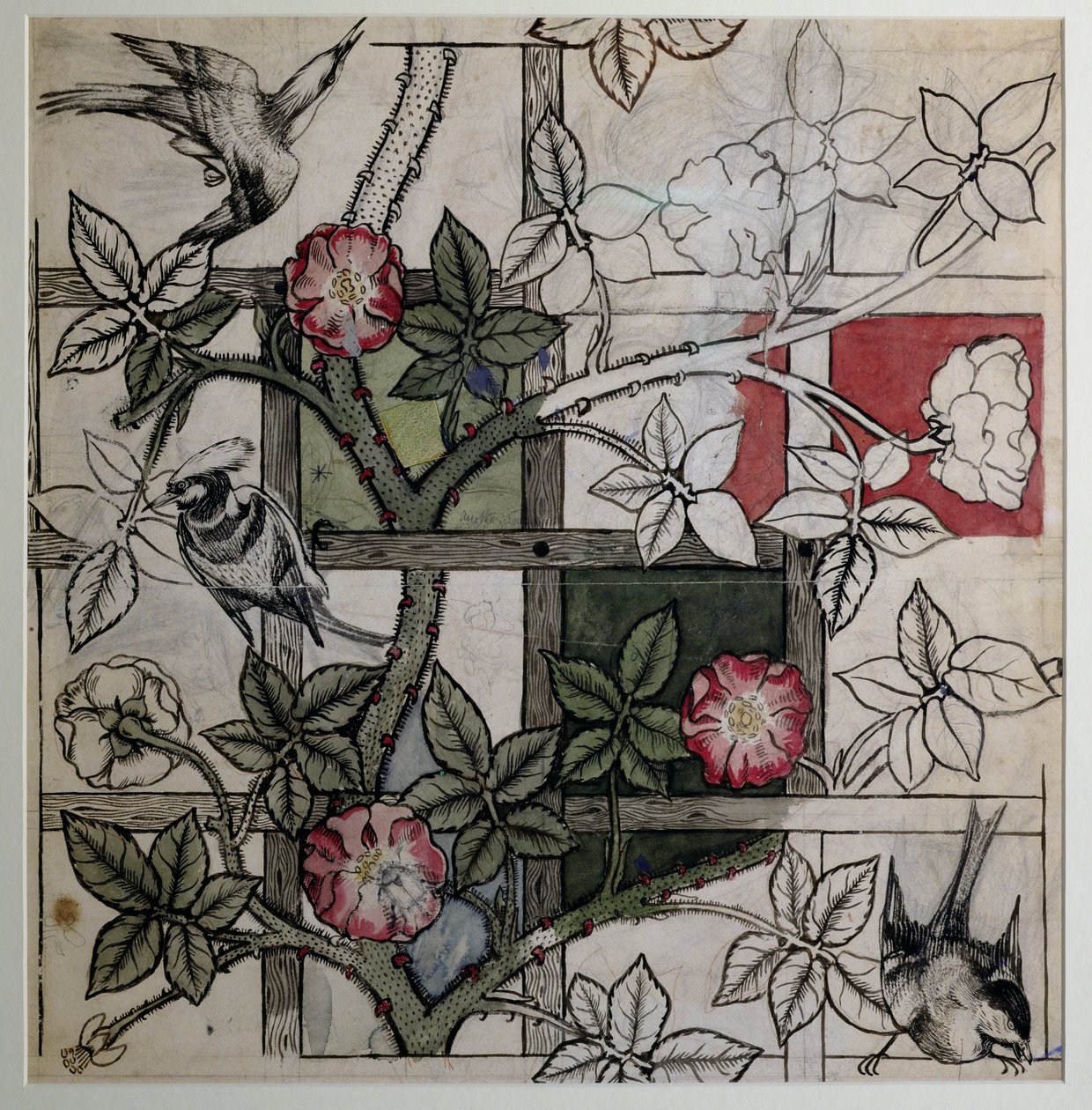 Obras de arte originais para design de papel de parede &39;treliça&39;, 1862 de William Morris