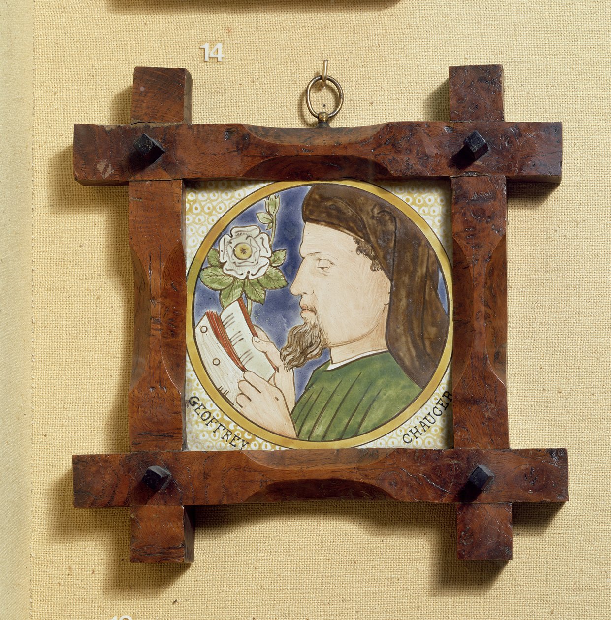Retrato de Geoffrey Chaucer (c.1340-1400) (telha cerâmica) de William Morris