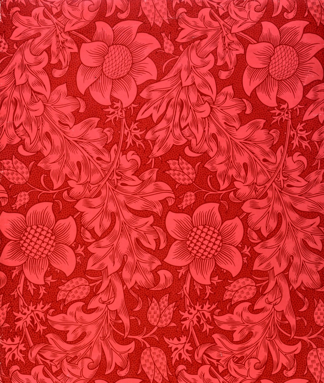 Design de papel de parede de girassol vermelho, 1879 (impressão de woodblock de cor em papel) de William Morris