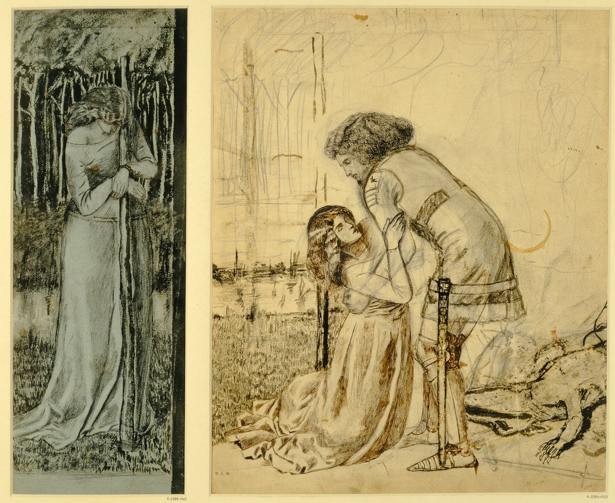 Estudo para os painéis pintados no Gabinete São Jorge, projetado por Philip Webb (1831-1915), 1861 (caneta e tinta e papel lavado) de William Morris