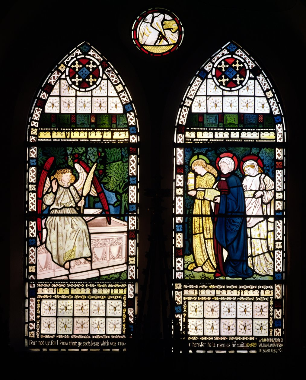As Três Marias no Sepulcro, 1862 (vitral) de William Morris