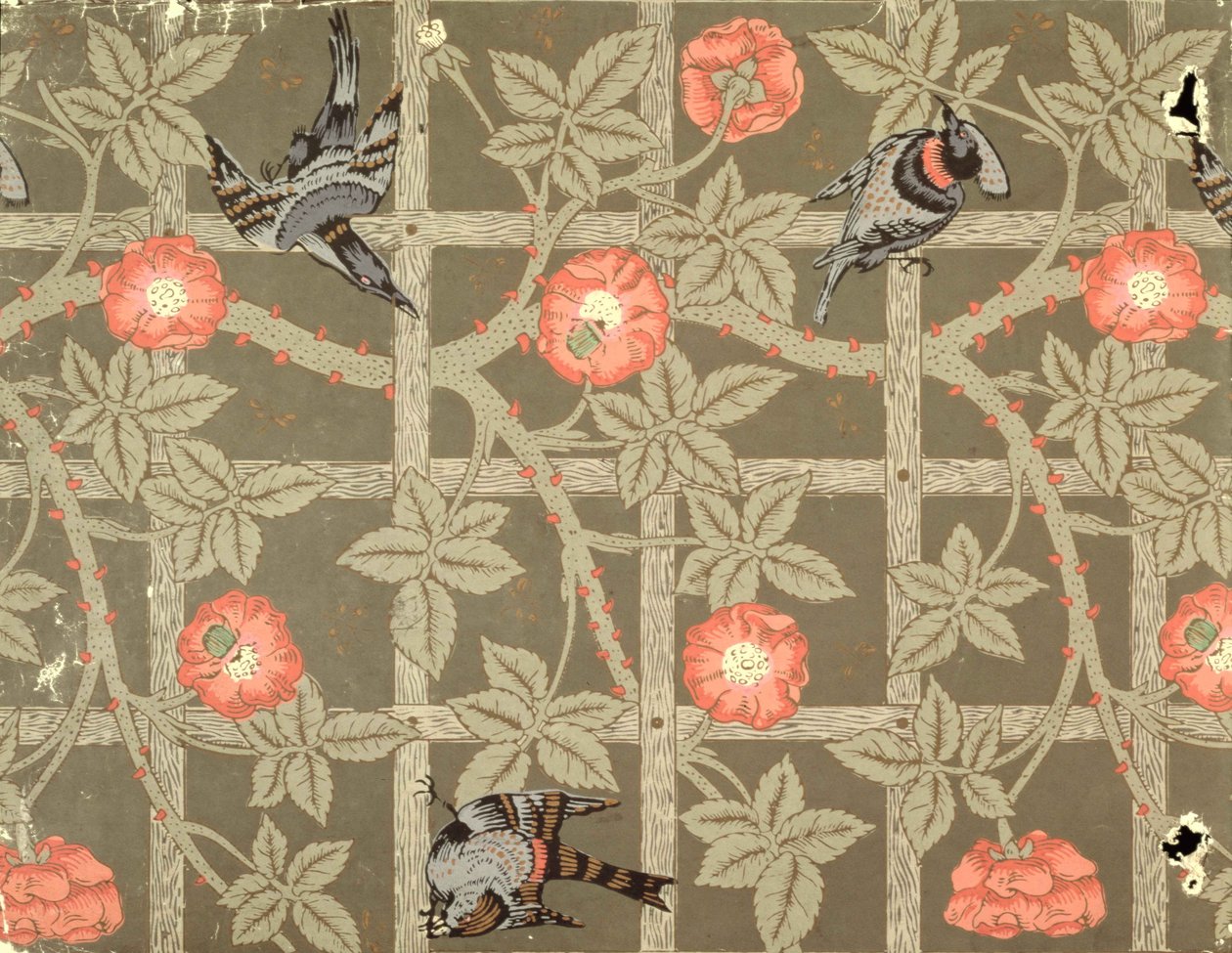 Design de papel de parede de treliça com um fundo verde garrafa, 1864 de William Morris