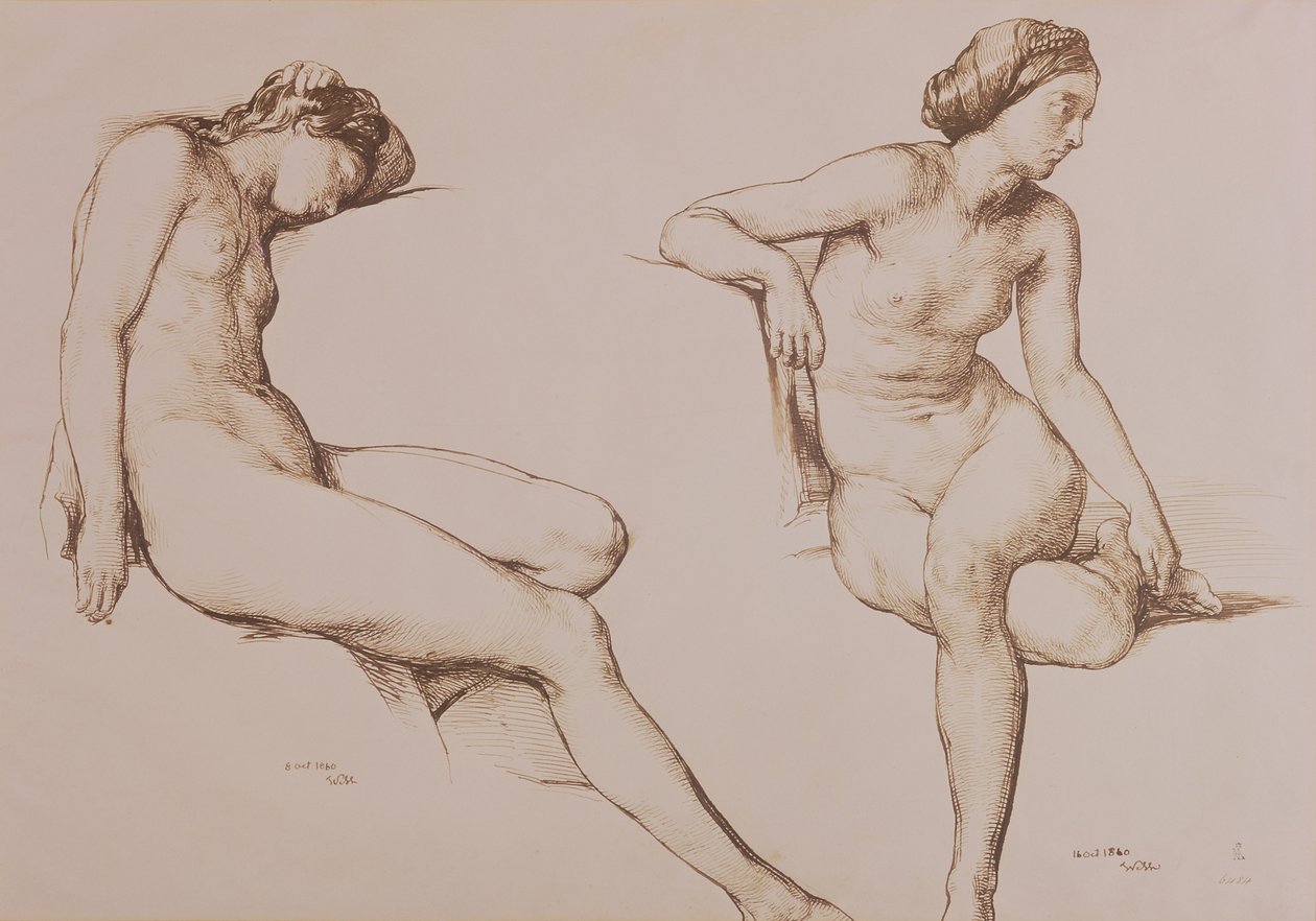 Desenho Sépia de Mulher Nua, c.1860 de William Mulready