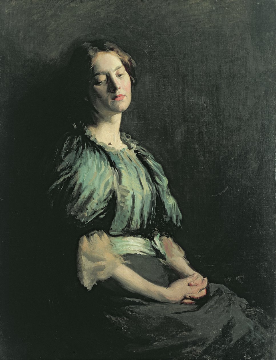 Retrato de uma menina usando um vestido verde, 1899 de William Orpen