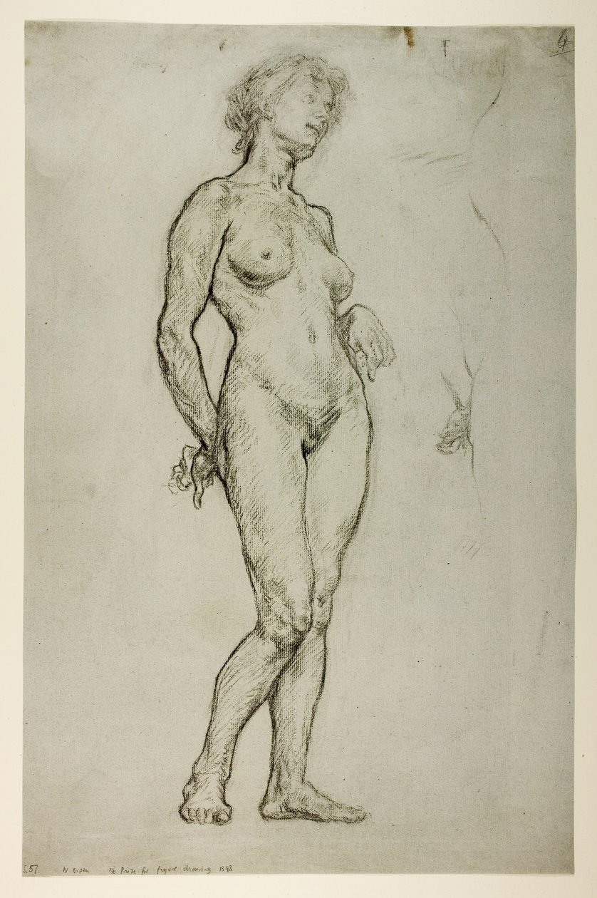 Estudo de uma figura feminina, 1898 (giz no papel) de William Orpen