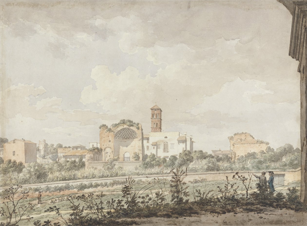 Templo de Vênus e Roma, Roma, 1781 (wc com caneta e tinta marrom sobre lápis sobre papel) de William Pars