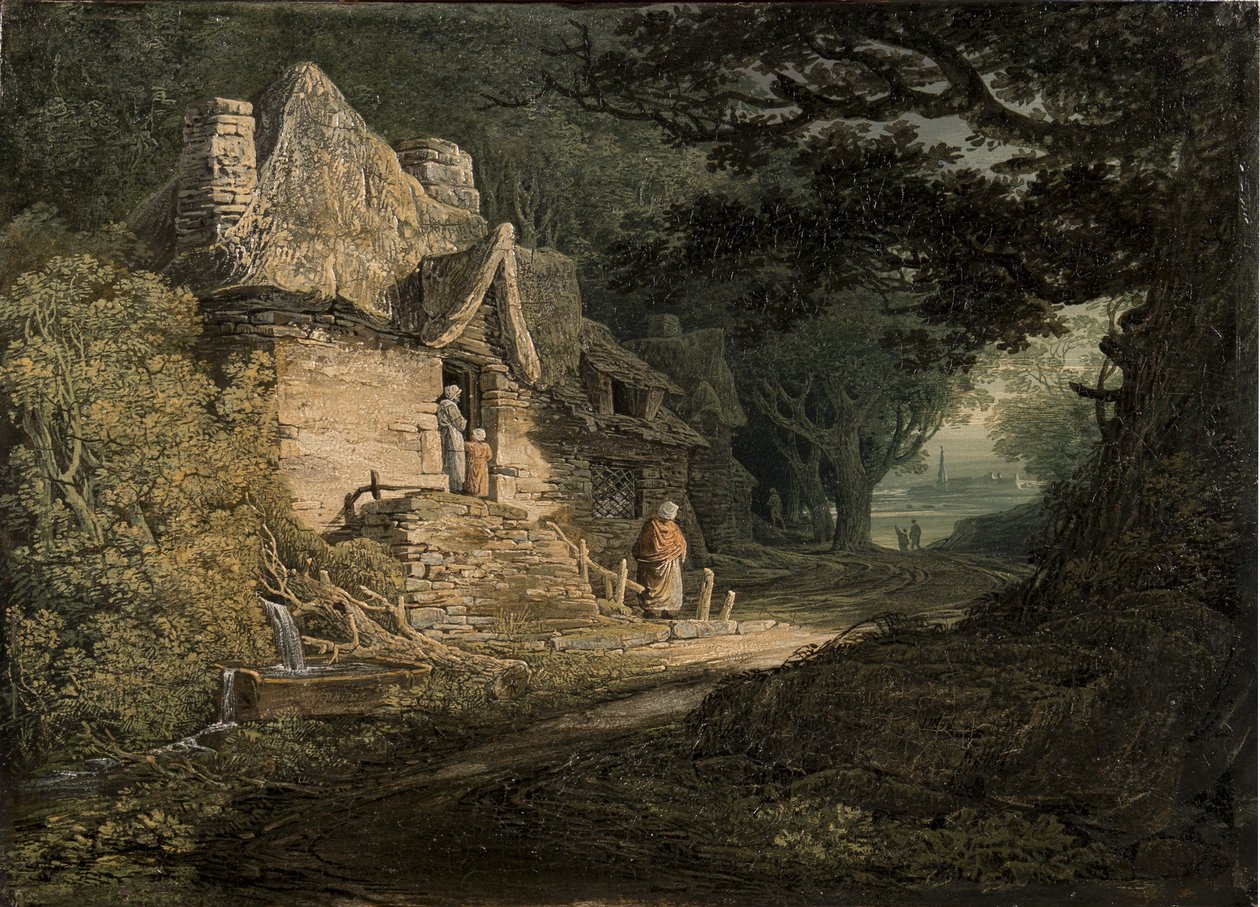 Uma casa de campo por um caminho da floresta, 1797 de William Payne