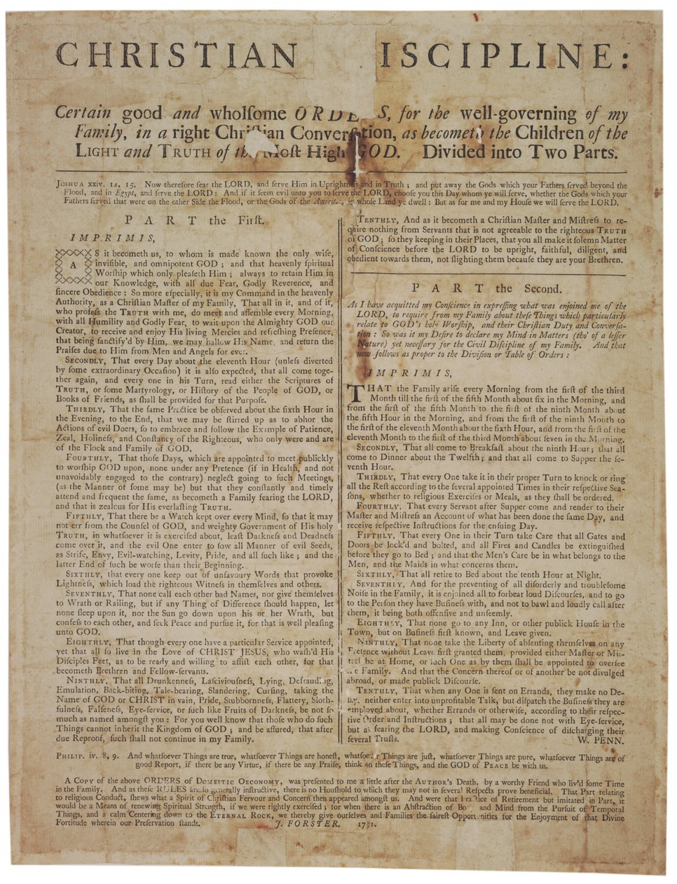 Disciplina Cristã: Certas Ordens Boas e Saudáveis para o Bem-Governador da Minha Família ..., 1751 de William Penn