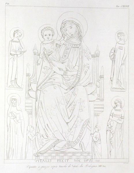 Madonna e Criança com Santa Agatha, Santa Catarina, Santa Inês, Santa Apolônia, após o desenho original de Jean Baptiste Louis Georges Seroux DAgincourt (1730-1814), 1847 de William Pitt