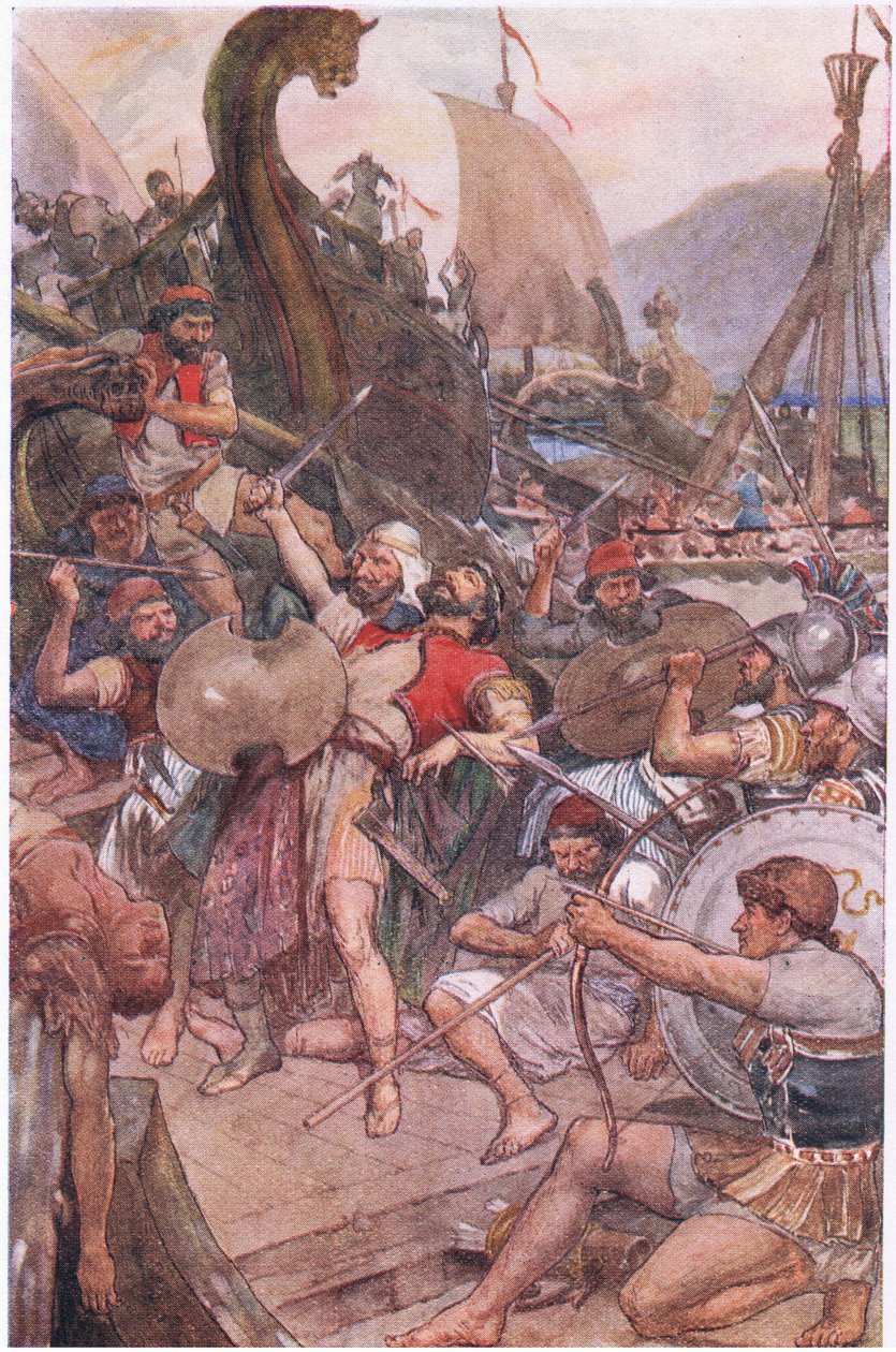 Morte do almirante persa em Salamis, de Plutarch Lives publicado por TC & EC Jack Ltd, década de 1920 de William Rainey