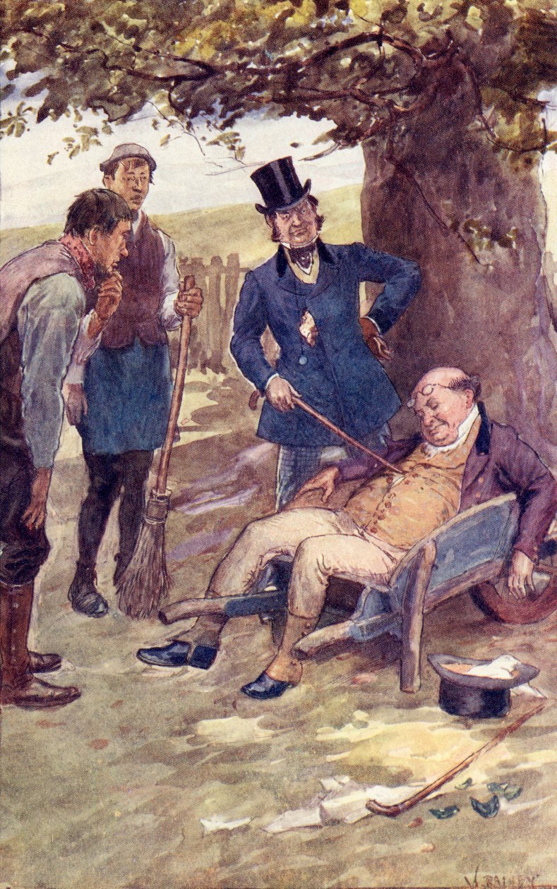Sr. Pickwick despertado pelo capitão Boldwig, frontispício de &39;The Pickwick Papers&39; por Charles Dickens de William Rainey