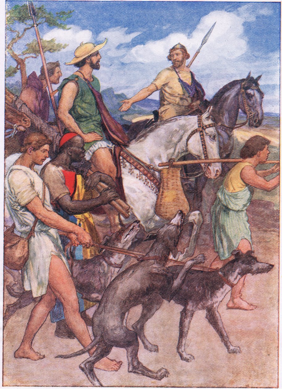 Pelopidas partindo para Thebes, de Plutarch Lives publicado pela TC & EC Jack Ltd, década de 1920 de William Rainey
