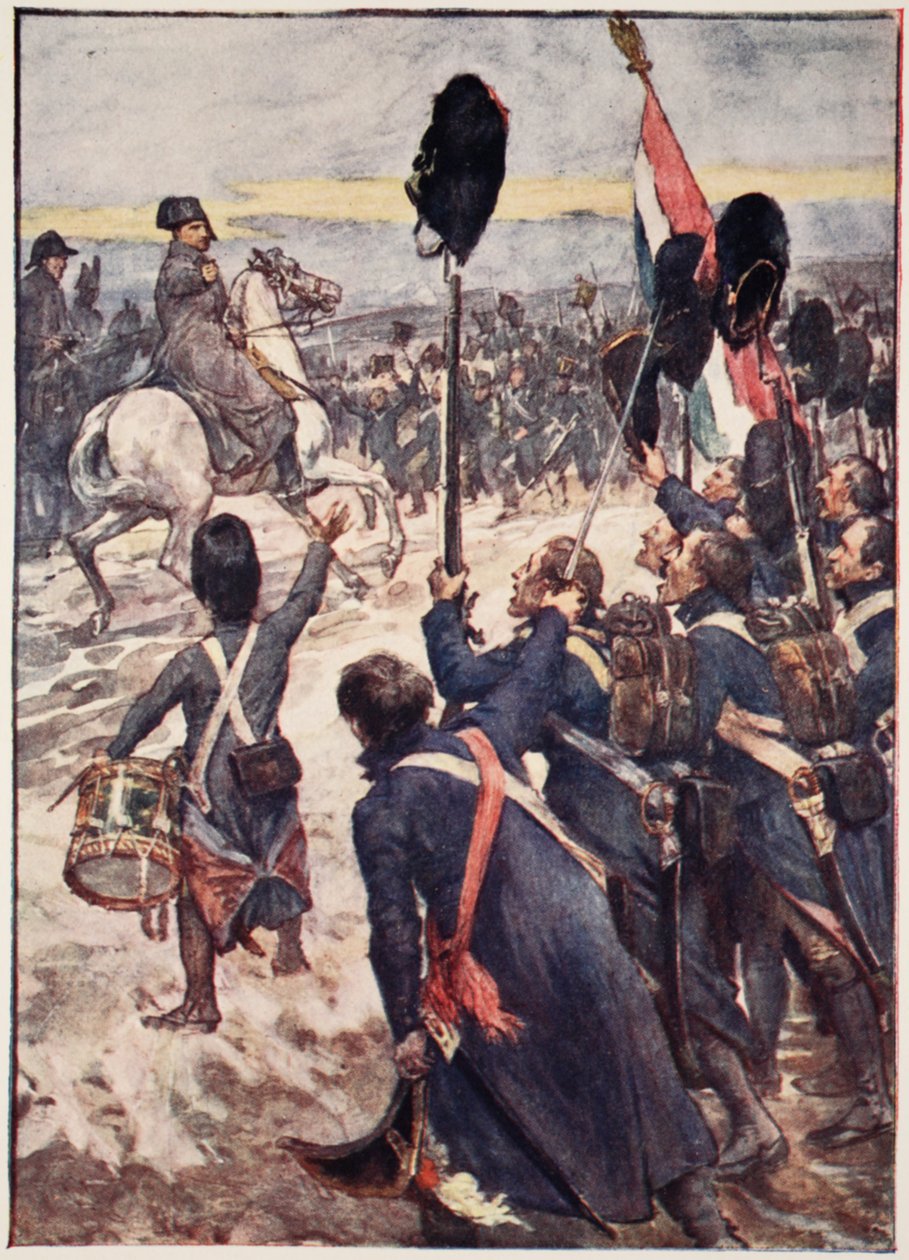 "Soldados, esta batalha deve ser um estrondo de trovão", prato de "A história da França, por Mary MacGregor, 1920 (litografia colorida) de William Rainey