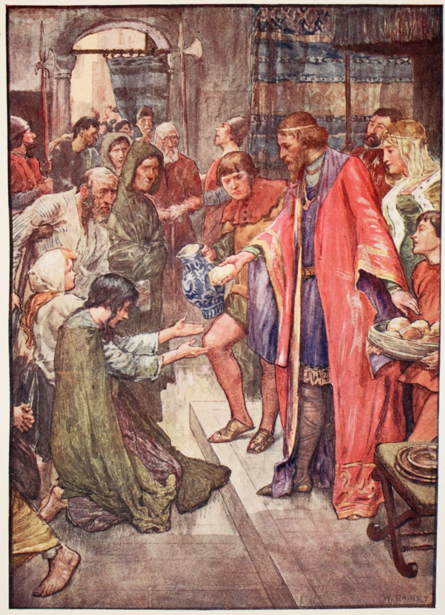 "O bom rei seria visto dando comida e bebida para o povo", ilustração de "A história da França", de Mary Macgregor, 1920 de William Rainey