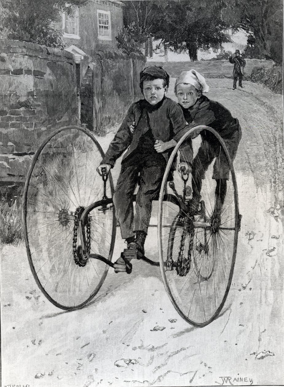 O Steed roubado, dois meninos que montam um triciclo, 1891 de William Rainey