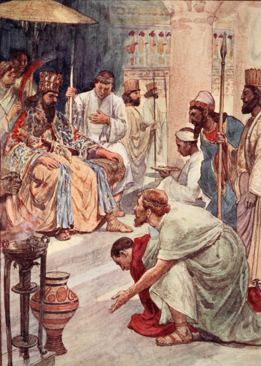Thermistocles na corte persa, ilustração de "Vidas de Plutarco para meninos e meninas", recontada por WH Weston, Londres c.1910 de William Rainey