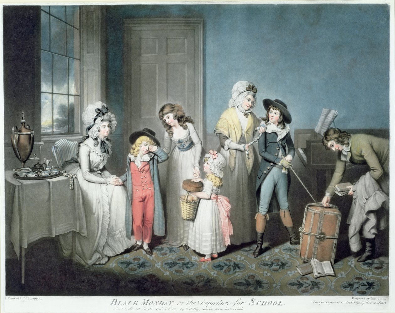 Segunda-feira negra, ou a partida para a escola, gravada por John Jones (c.1745-97), bar. por W. Bigg, 1790 (gravura em mezzotint) (ver também CHT 184962) de William Redmore Bigg