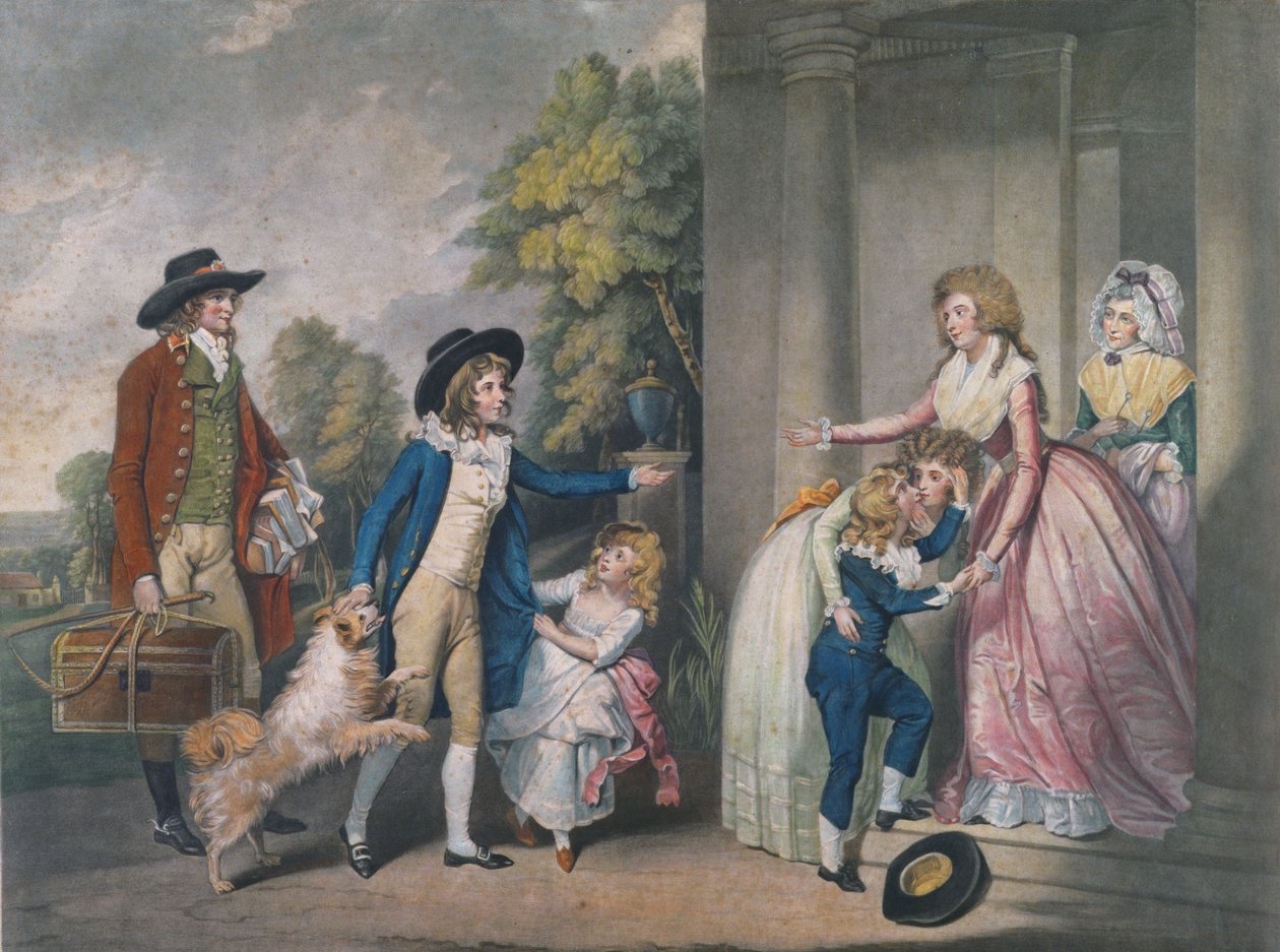 Dulce Domum ou o retorno da escola, gravado por John Jones (c.1745-97), 1790 (gravura de cor) de William Redmore Bigg