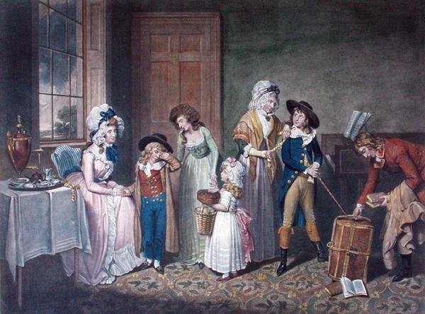 Segunda-feira negra, ou a partida para a escola, gravada por John Jones (c.1745-97), bar. de W. Bigg, 1790 (gravura a cores) (ver também 125510) de William Redmore after Bigg