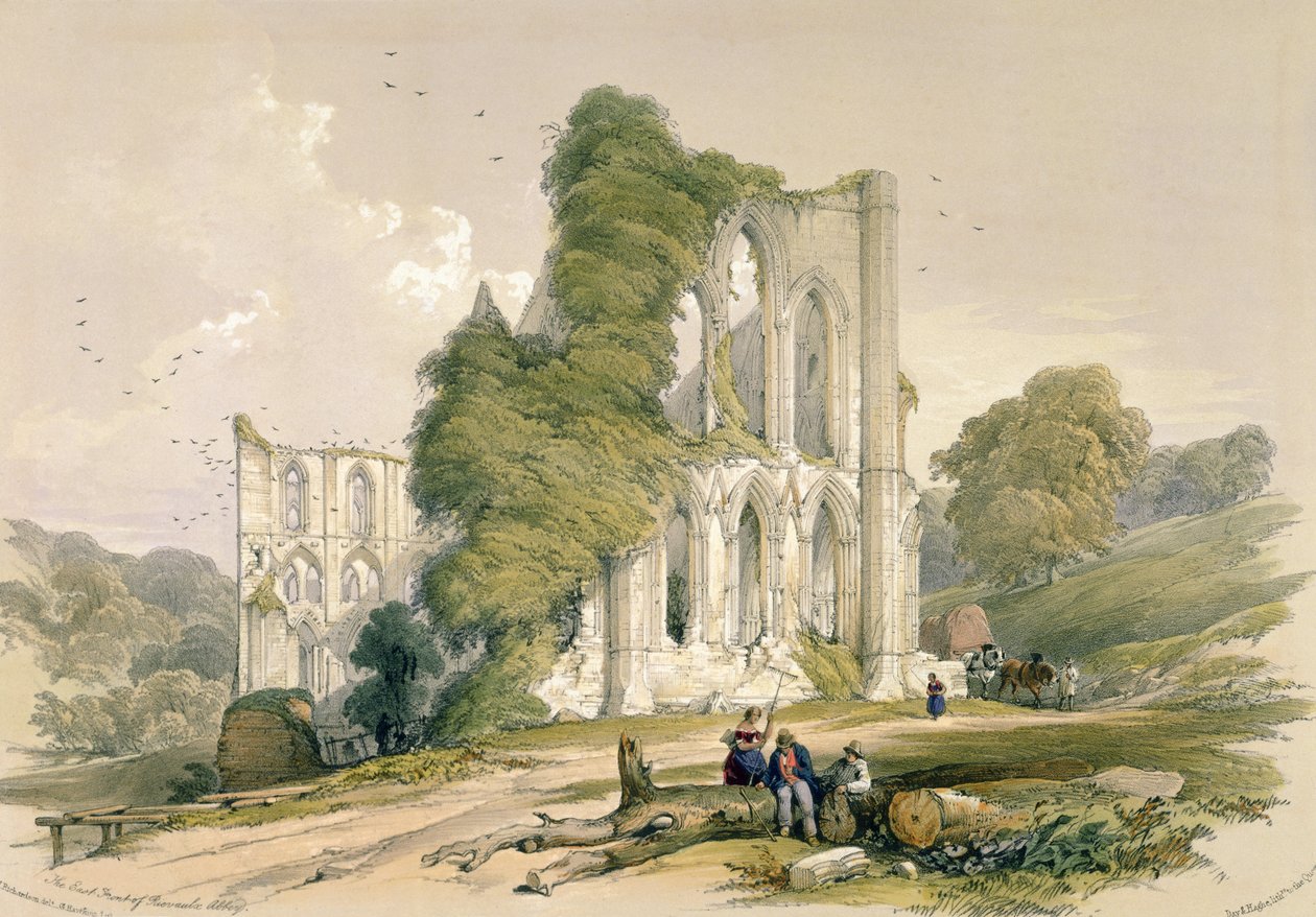 Abadia de Rievaulx, da Frente Oriental, de "As Ruínas Monásticas de Yorkshire", gravada por George Hawkins (1819-1852), 1843 de William Richardson