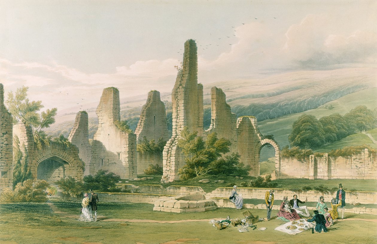 Abadia de Sawley, de "As Ruínas Monásticas de Yorkshire", gravada por George Hawkins (1819-52), 1842 de William Richardson