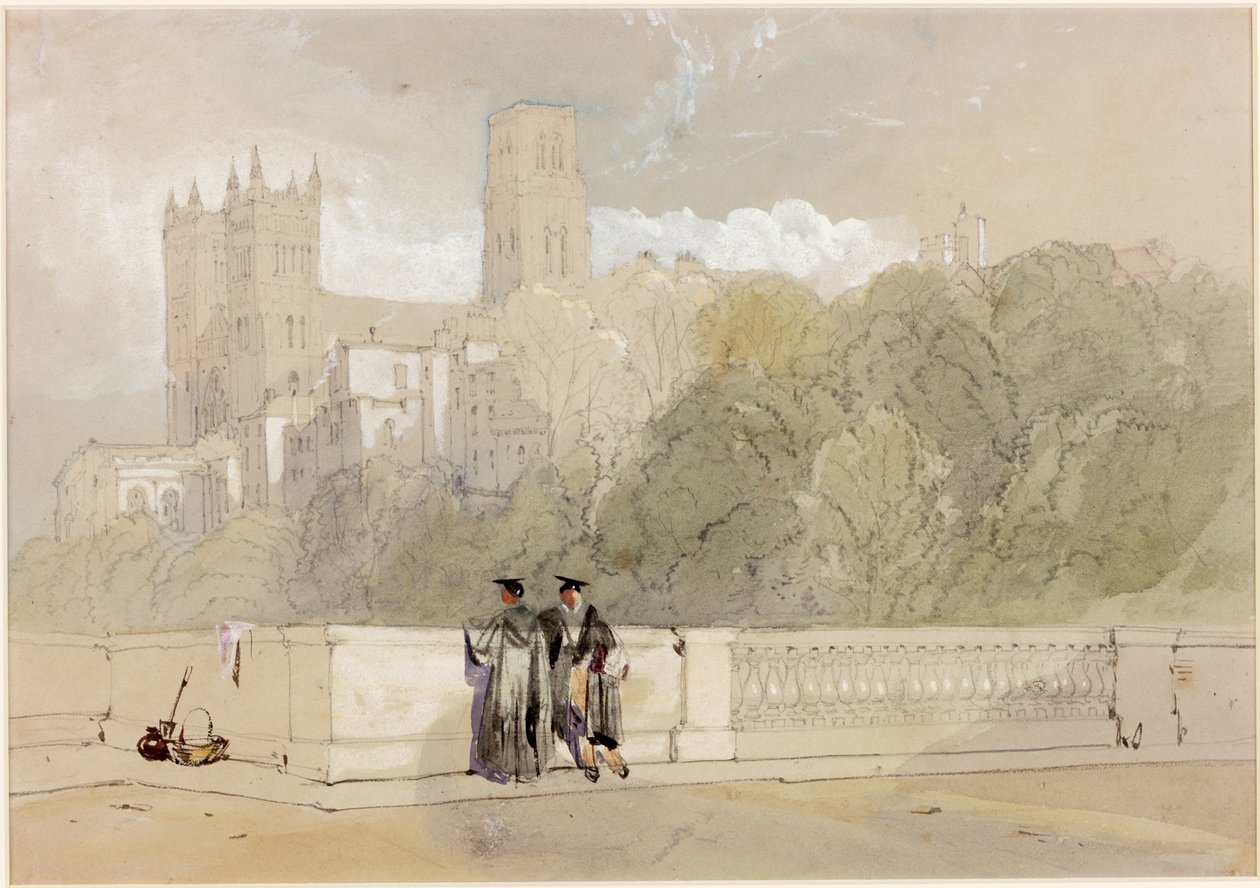 Catedral de Durham da ponte Prebends bodycolour, lápis e wc em papel de William Roxby Beverley