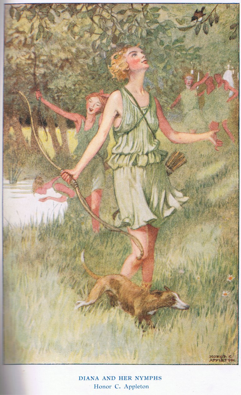 Diana e as ninfas, ilustração de &39;O livro dos mitos&39; de William Sewell
