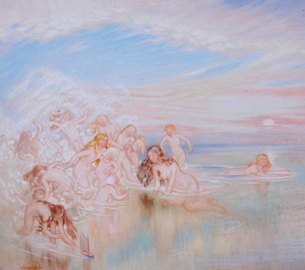 Nymphs at the Seashore, 1908 (óleo e guache sobre papel) de William Shackleton