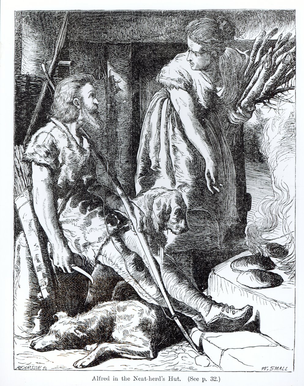 Alfred (849-99) na cabana do puro-rebanho, gravada por Pearson de William Small