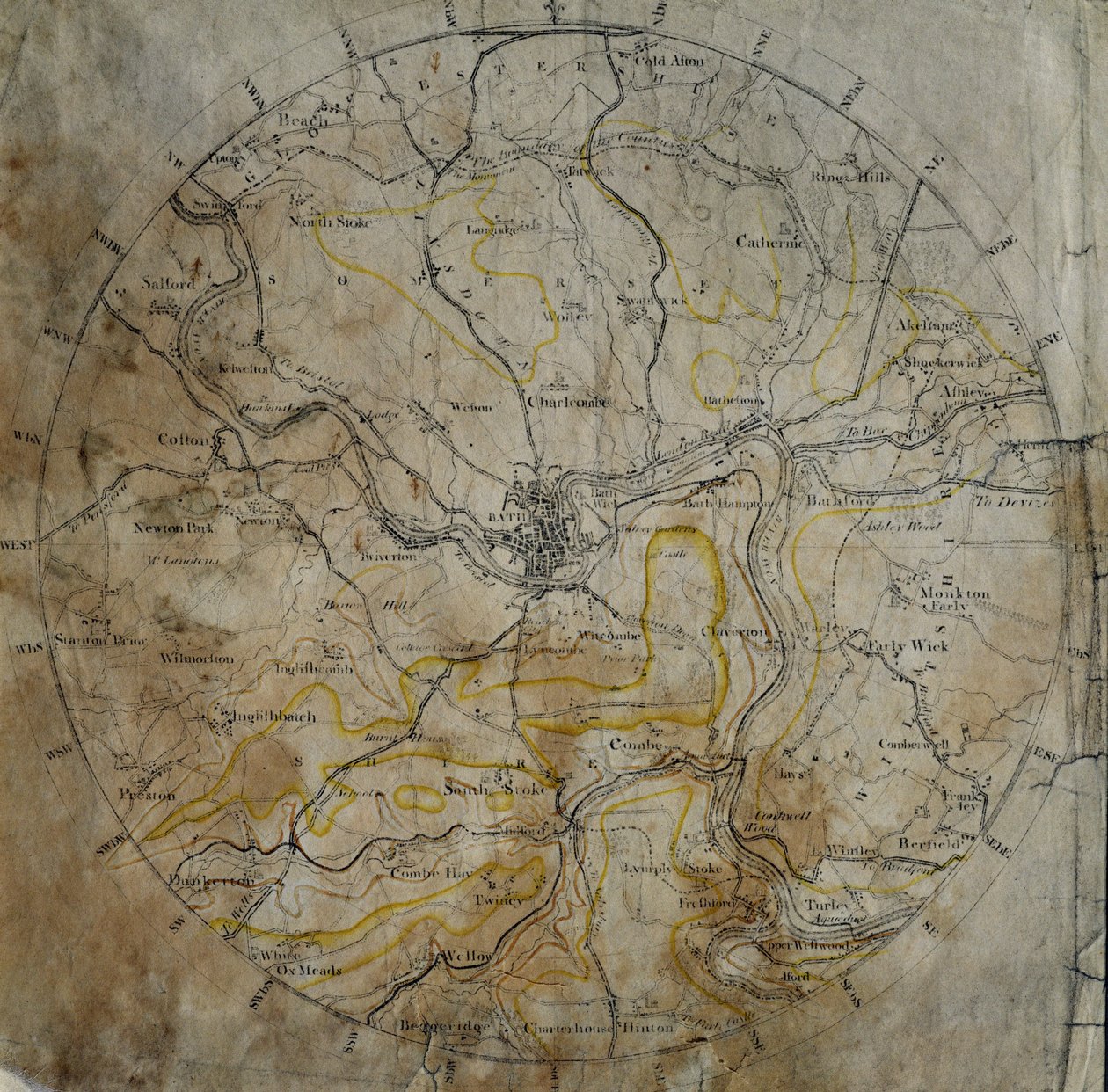 Mapa geológico do bairro de Bath, gravado por John Cary e depois pintado à mão pelo artista, c.1799 de William Smith