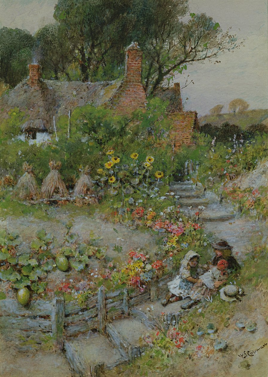 Cottage Garden no verão (aquarela) de William Stephen Coleman