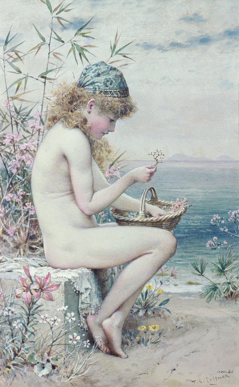 Menina, com, um, cesta coral de William Stephen Coleman