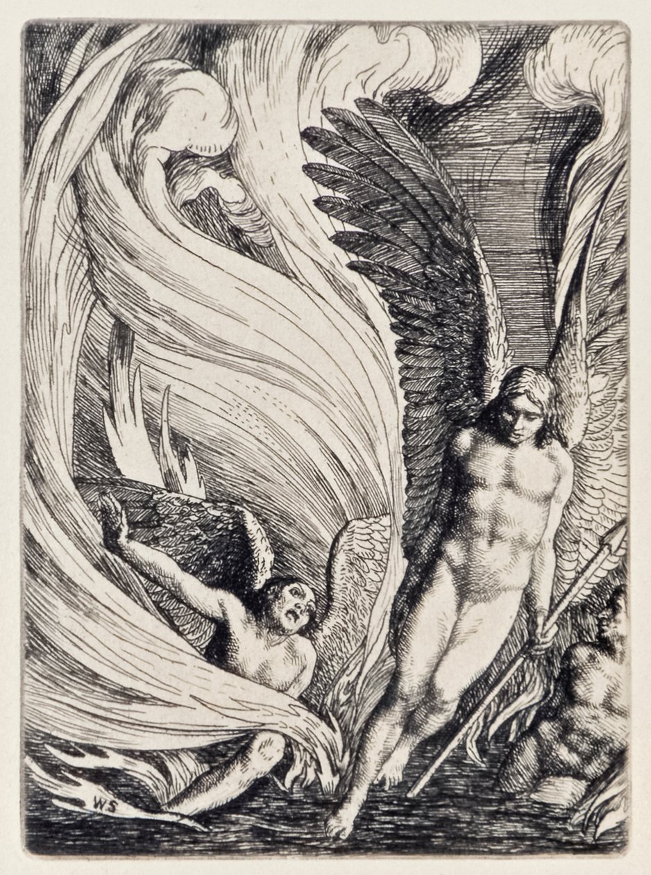 Satanás ressurgindo do lago ardente do paraíso perdido por John Milton (1608-1674) uma série de 12 ilustrações gravadas por William Strang (1859-1921) de William Strang