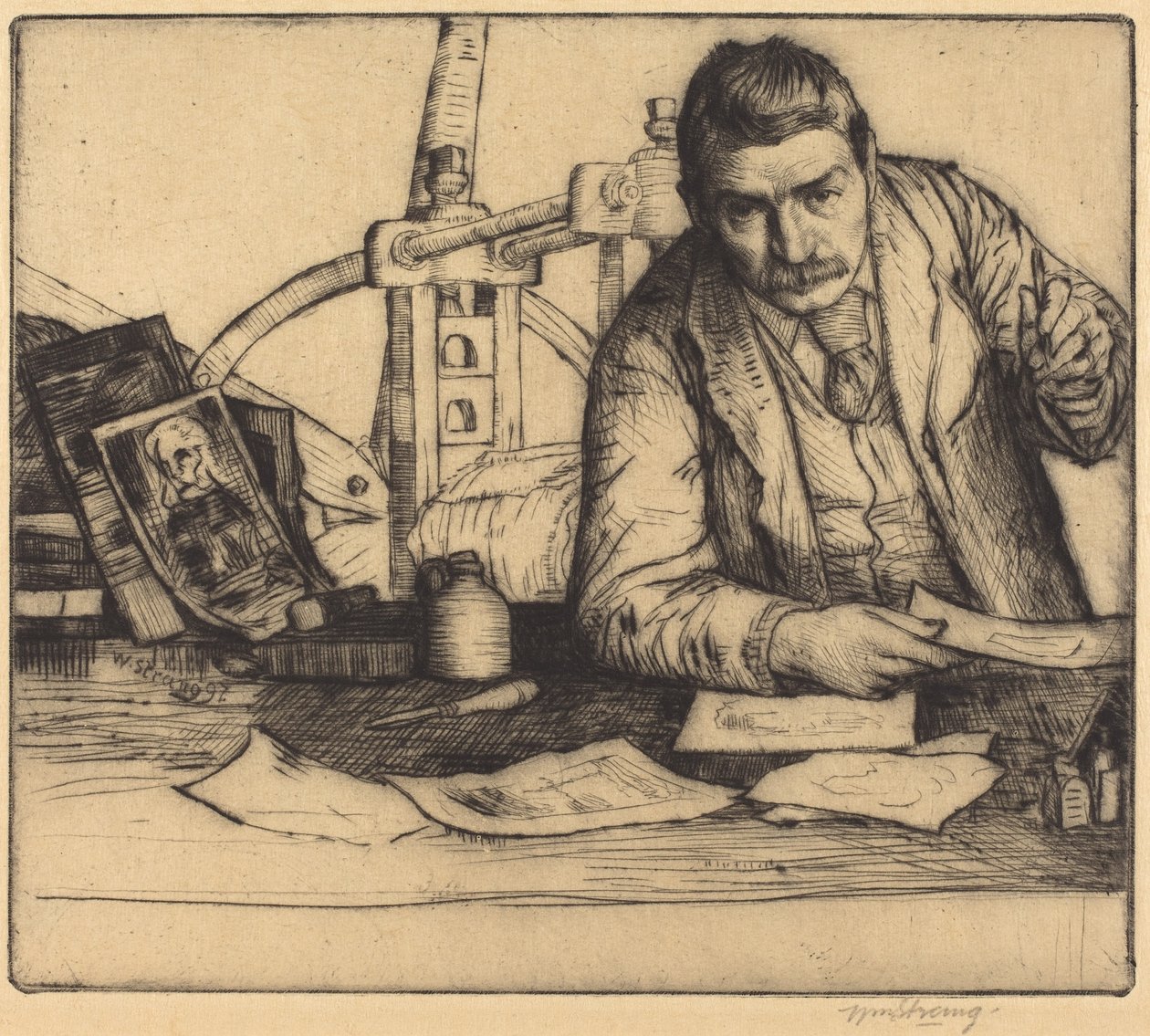 Auto-retrato, 1897 (ponto seco) de William Strang