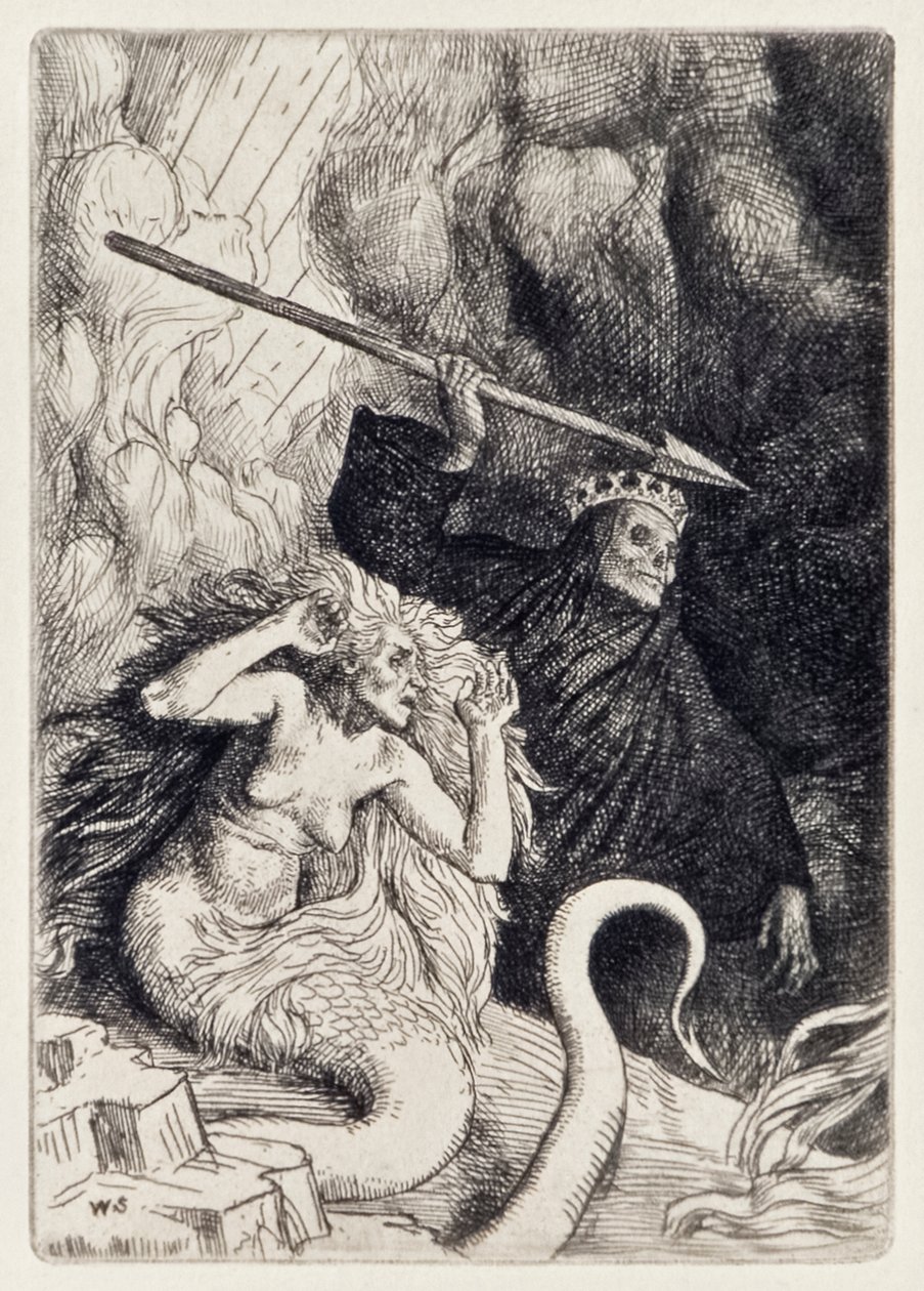 Pecado e Morte nos Portões do Inferno do Paraíso, Perdido por John Milton (1608-1674), uma série de 12 ilustrações gravadas por William Strang (1859-1921) de William Strang
