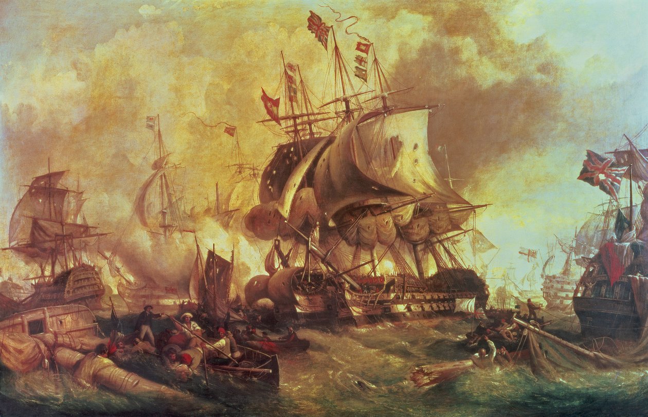 A batalha de Trafalgar, 1805, c.1848 óleo sobre tela de William Stuart