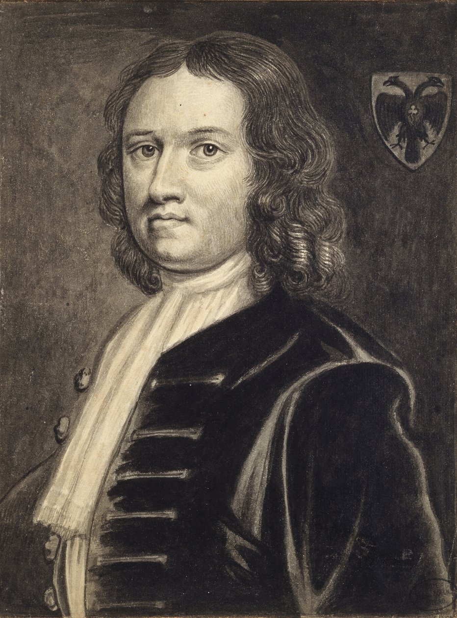 Auto-retrato (preto e cinza lava sobre caneta e tinta preta) de William Stukeley