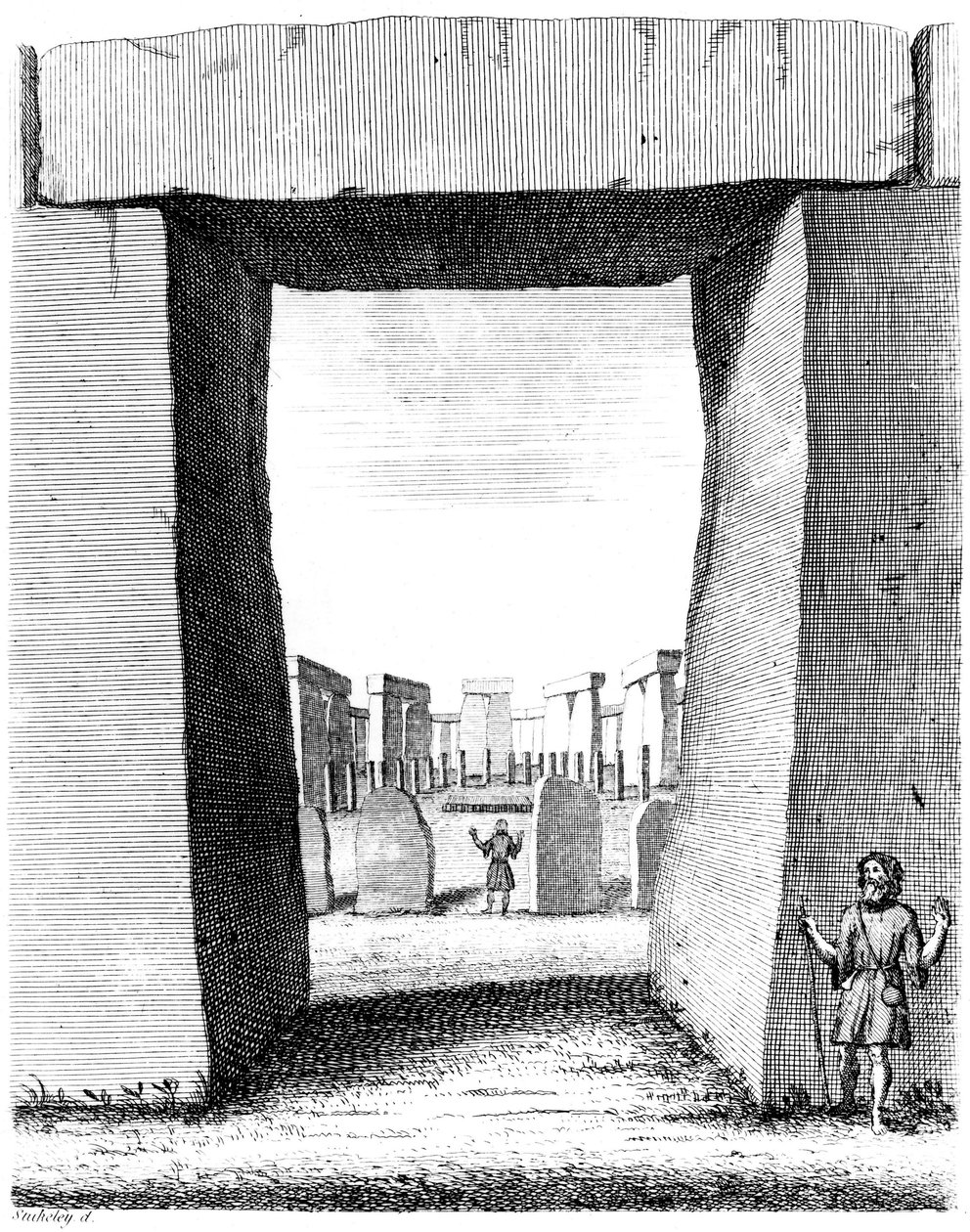 Ver através do trilithon de Stonehenge, 1740 de William Stukeley