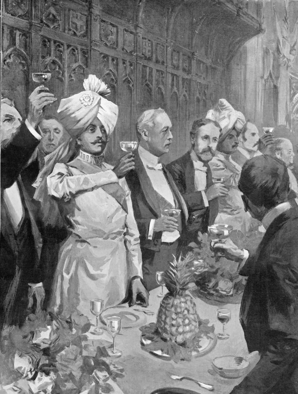 O banquete de coroação do Império no Guildhall, ilustração de &39;The Graphic&39; 19 de julho de 1902 de William T. Maud