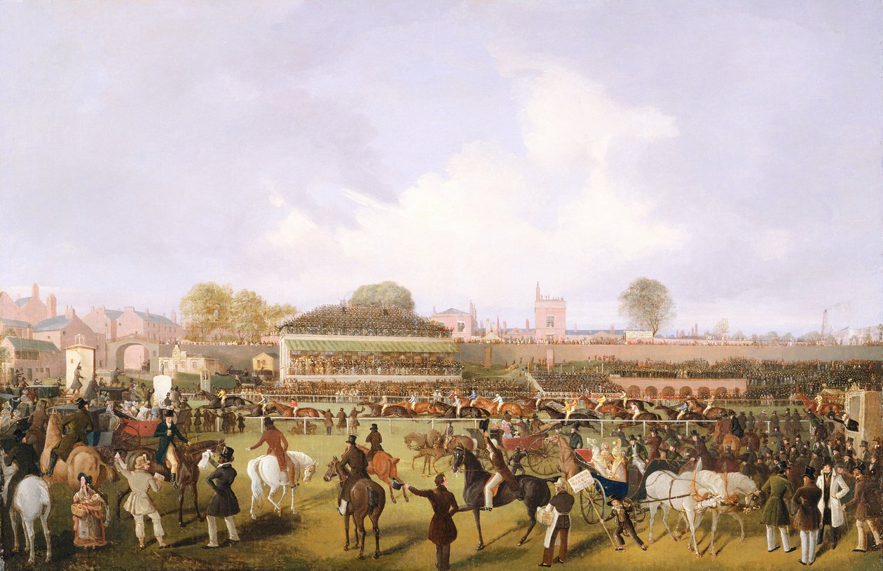 Cardinal Puff de Lord Westminster, com Sam Darling Up, Ganhando o Prato do Comerciante, Chester, c.1839 de William Tasker